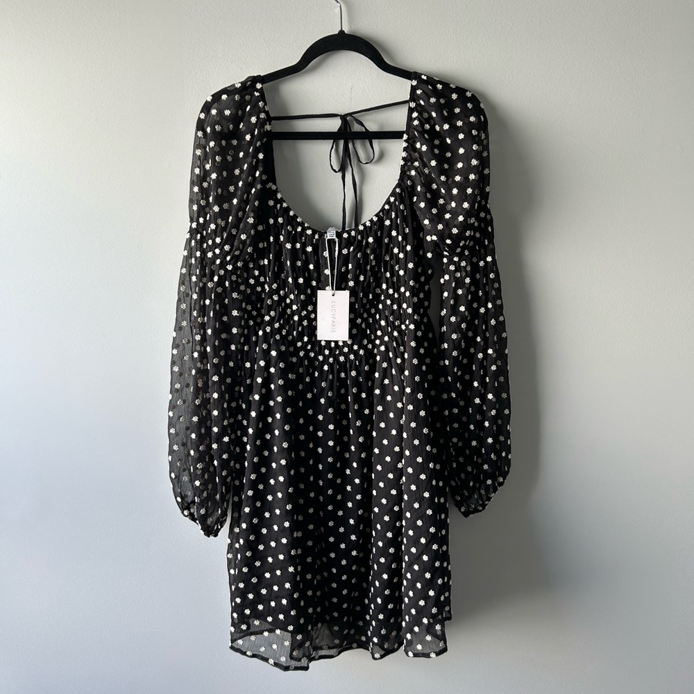 Lucy Paris black and white floral embroidered dress
